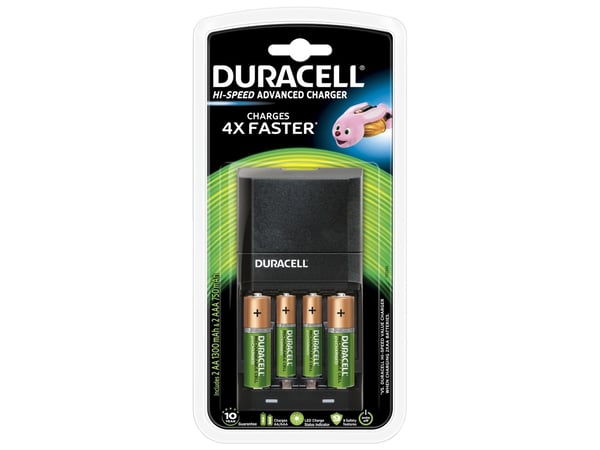 Duracell CEF27, Nikkelimetallihybridi (NiMH), Ylivaraus, Ylikuumeneminen, Oikosulku, AA, AAA, 4 kpl, Sisältää paristot