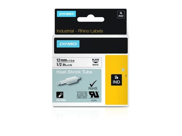 DYMO - Polyolefin - svart på hvitt - Rull (1,2 cm x 1,5 m) 1 rull(er) hylser - for Rhino 4200, 6000, 6000 Hard Case Kit
