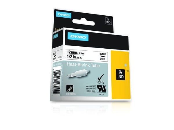 DYMO - Polyolefin - svart på hvitt - Rull (1,2 cm x 1,5 m) 1 rull(er) hylser - for Rhino 4200, 6000, 6000 Hard Case Kit