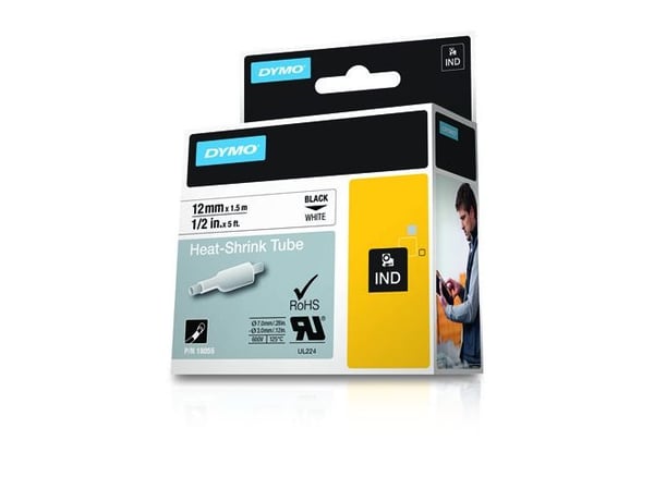 DYMO - Polyolefin - svart på hvitt - Rull (1,2 cm x 1,5 m) 1 rull(er) hylser - for Rhino 4200, 6000, 6000 Hard Case Kit