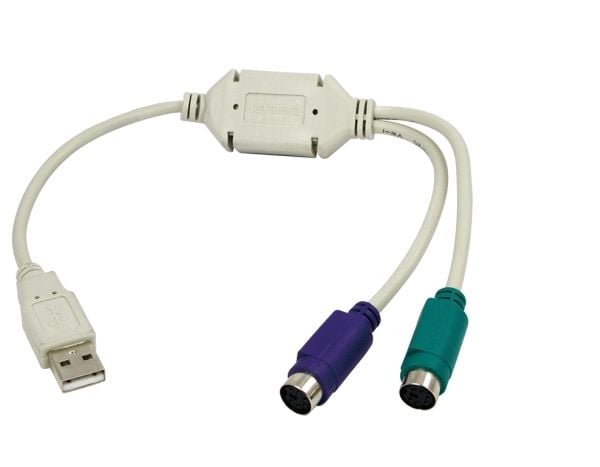 LogiLink Adapter USB - 2x PS/2, 0,2 m, 2x 6-p Mini-DIN, USB A, Hankoppling, Honkoppling, Grå
