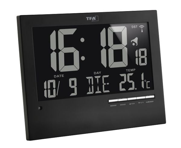 TFA - Herätyskello - elektroninen - työpöytä, seinäkiinnitettävä - musta