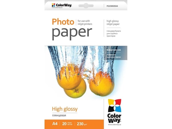 ColorWay - Högblank - A4 (210 x 297 mm) - 230 g/m² - 20 ark fotopapper