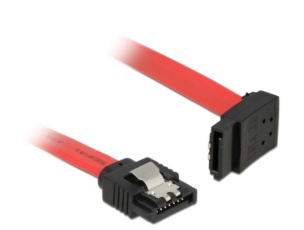 Delock - SATA-kabel - Serial ATA 150/300/600 - SATA (hann) til SATA (hann) - 50 cm - låst, venstrevinklet kontakt - rød