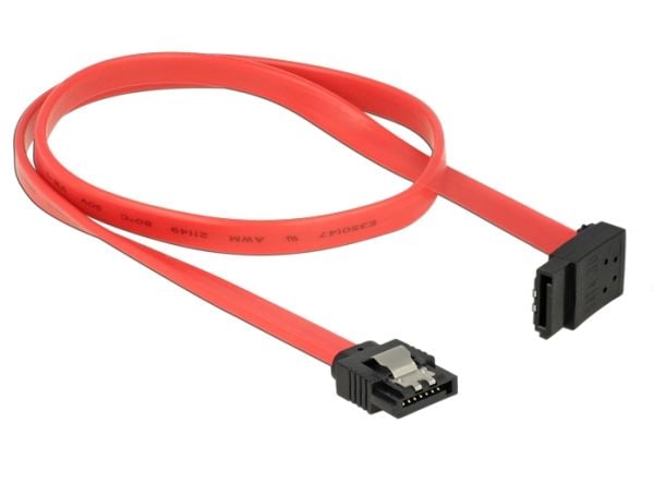 Delock - SATA-kabel - Serial ATA 150/300/600 - SATA (hann) til SATA (hann) - 50 cm - låst, venstrevinklet kontakt - rød