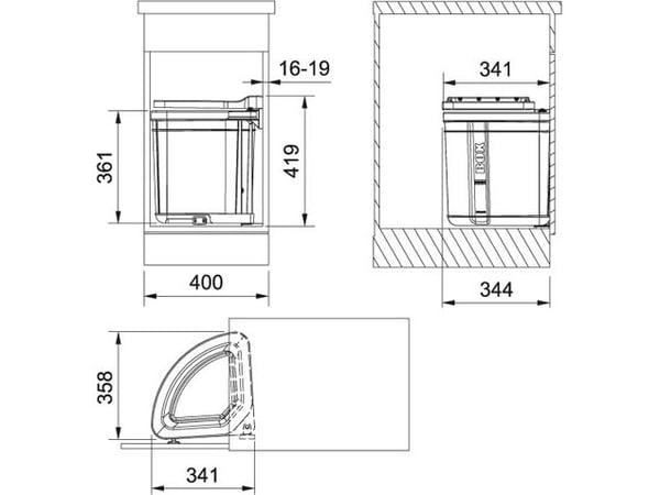 Franke Pivot, 358 mm, 344 mm, 419 mm, 40 cm