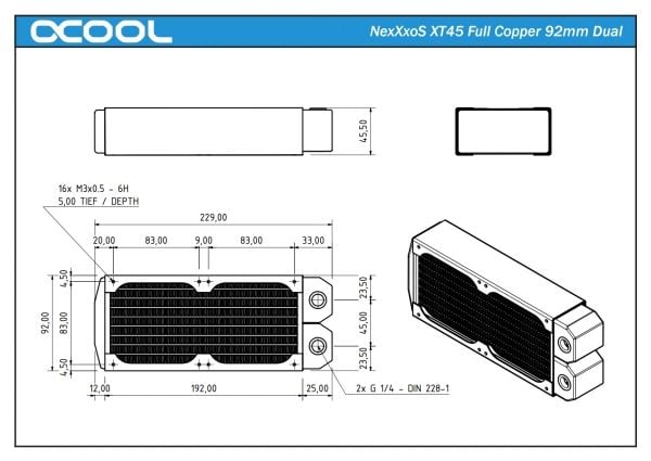 Alphacool 14227, Kjøleribbe, Messing, Stål, Sort, 92 mm, 229 mm, 45 mm