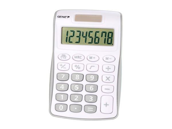 Genie 120 S, Ficka, Display, 8 siffror, 1 linjer, Batteri/solcell, Grå, Vit