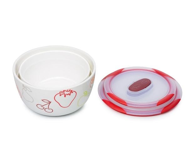 OURSSON BS4781RC/DC, Bollesett, Rund, Keramisk, Kirsebær (frukt), Hvit, 3 l, Personlig
