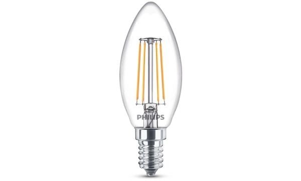 Philips - LED-filamentlyspære - form: B35 - klar finish - E14 - 4 W (ekvivalent 40 W) - klasse F - varmt hvitt lys - 2700 K (en pakke 6)