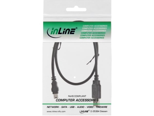 InLine 33107J, 0,3 m, USB A, Mini-USB B, USB 2.0, Svart