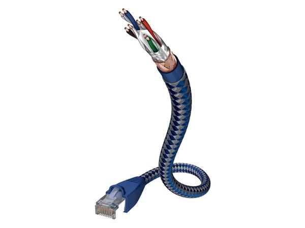 in-akustik Premium - Nettverkskabel - RJ-45 (hann) til RJ-45 (hann) - 5 m - SF/UTP - CAT 6 - med støvel, uten hindringer - blå, sølv