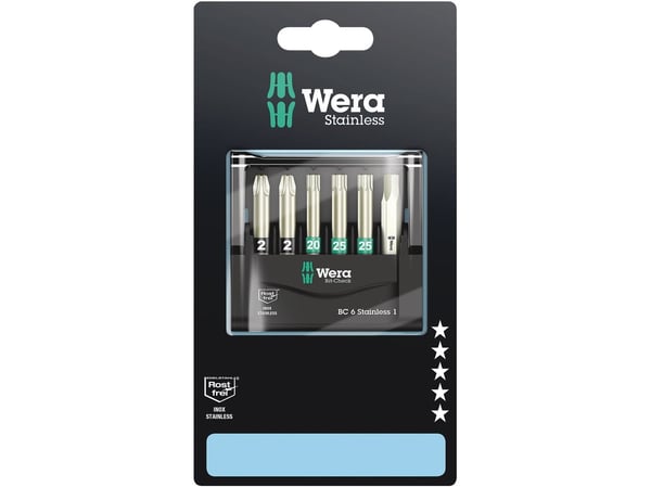 Wera 05073634001, 6 stykker, Pozidriv, Torx, PZ 2, TX20, TX25, Rustfritt stål, 2 x PZ 2x50 1 x TX 20x50 2 x TX 25x50 1 x 5.5x50