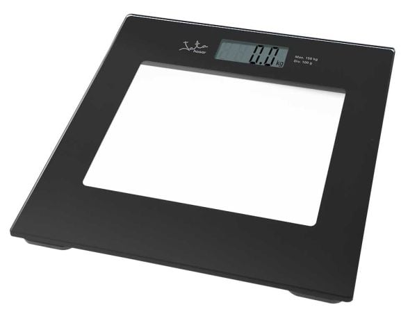 JATA 290, Sähkökäyttöinen henkilövaaka, 150 kg, 100 g, Musta, kg/lb, Neliö