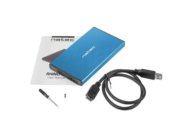 NATEC Rhino GO, HDD/SSD-kabinett, 2.5", Serial ATA III, 6 Gbit/s, USB-tilkobling, Blå