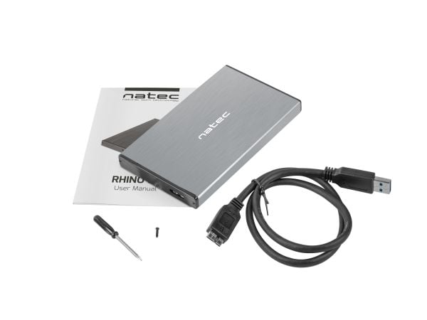NATEC Rhino GO, HDD/SSD-kabinett, 2.5", Serial ATA III, 6 Gbit/s, USB-tilkobling, Grå