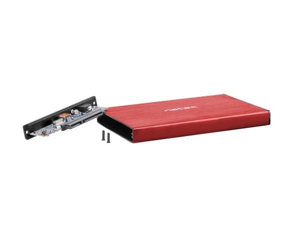 NATEC Rhino GO, HDD/SSD-kabinett, 2.5", Serial ATA III, 6 Gbit/s, USB-tilkobling, Rød