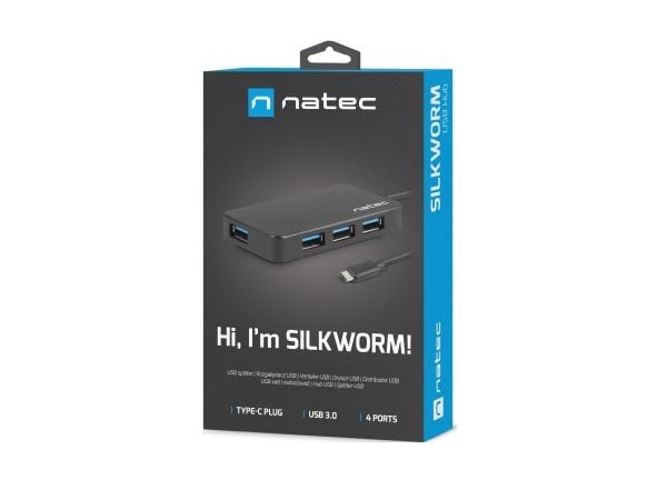 NATEC Silkworm, USB 2.0 Type-C, USB 3.2 Gen 1 (3.1 Gen 1) Type-A, 5000 Mbit/s, Musta, 0,15 m, USB