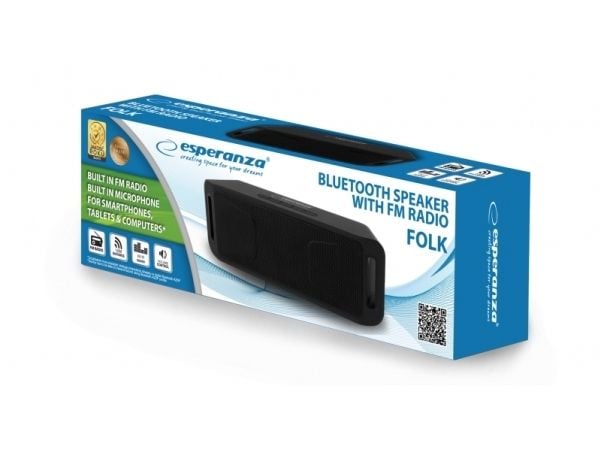 Esperanza FOLK - Høyttaler - for bærbar bruk - trådløs - Bluetooth - 6 watt - svart
