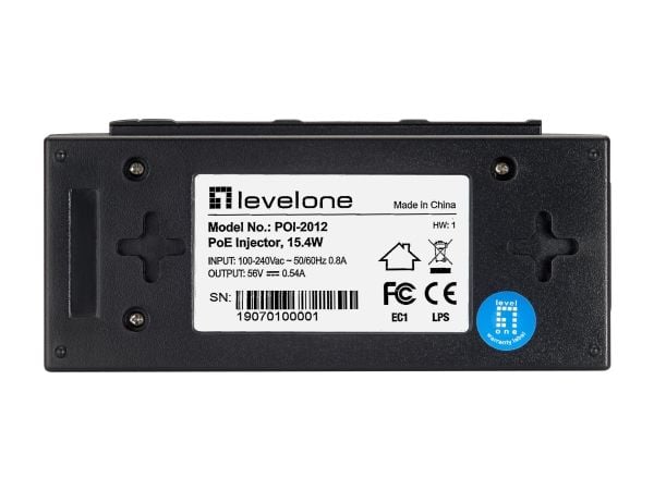 LevelOne POI-2012, Nopea Ethernet, 10,100 Mbit/s, IEEE 802.3, IEEE 802.3af, IEEE 802.3u, Musta, 100 m, PoE, Teho