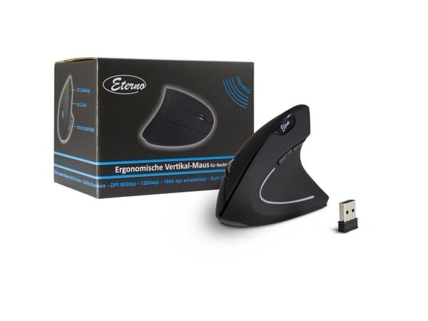 Eterno KM-206R - Vertikal mus - ergonomisk - høyrehendt - 6 knapper - trådløs - 2.4 GHz - USB trådløs mottaker