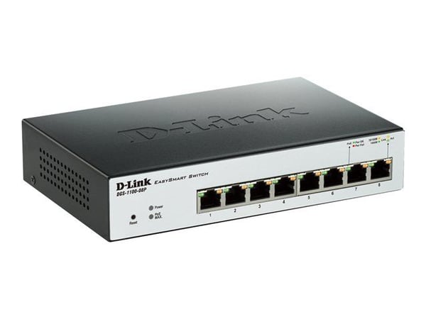 D-Link EasySmart Switch DGS-1100-08P - Kytkin - Hallittu - 8 x 10/100/1000 (PoE) - työpöytä - PoE - PoE