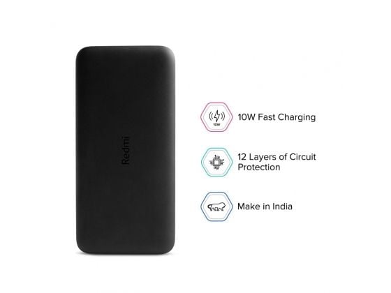 Xiaomi Redmi - Powerbank - 10000 mAh - 37 Wh - 10 Watt - 2,6 A - Pikalataus - 2 ulostuloa - USB - lajittelu - lajittelu