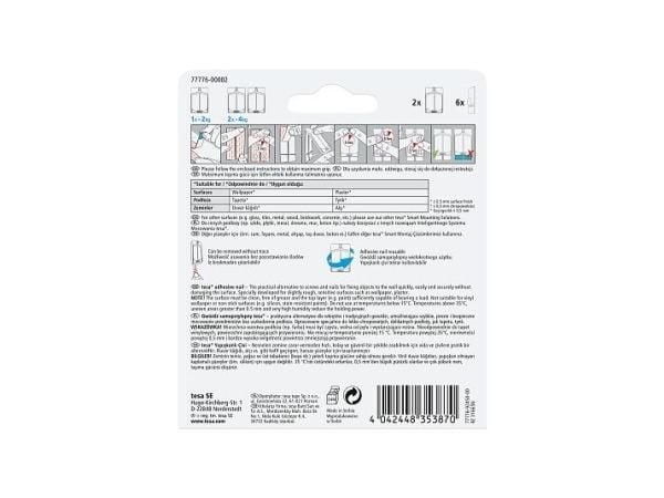 TESA 77776-00000, Innendørs, Universalkrok, Hvit, Limstrimmel, 2 kg, Gips