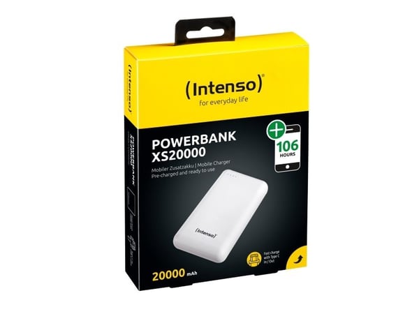 Intenso XS20000 - Strømbank - 20000 mAh - 3.1 A - 2 utgangskontakter (USB, USB-C) - hvit
