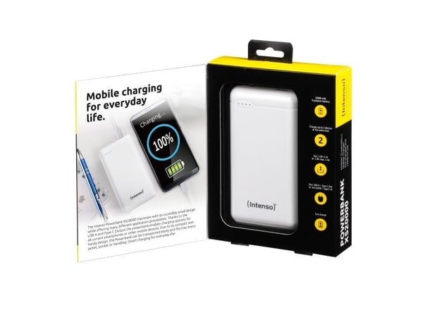 Intenso XS20000 - Strømbank - 20000 mAh - 3.1 A - 2 utgangskontakter (USB, USB-C) - hvit