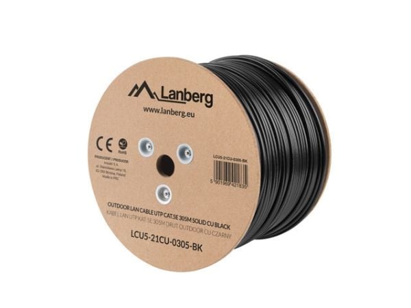 Lanberg - Bulkkabel - 305 m - UTP - CAT 5e - utomhus, solid - svart