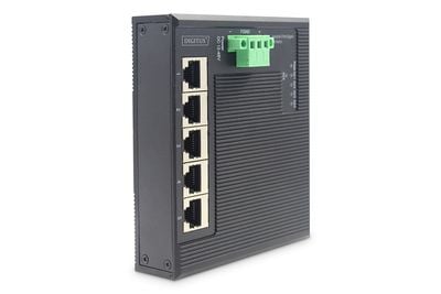 DIGITUS Industrial Gigabit Flat Switch - Utvidet temperaturområde - switch - 5 x 10/100/1000 - DIN-skinnemonterbar, veggmonterbar - DC-strøm