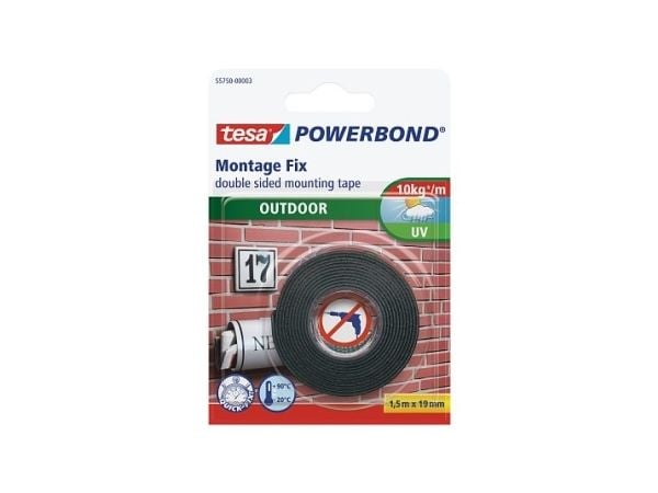 TESA Powerbond OUTDOOR, Monteringstejp, Svart, 1,5 m, Utomhus, Tegel, Metall, Plast, Sten, 0,1 kg/cm