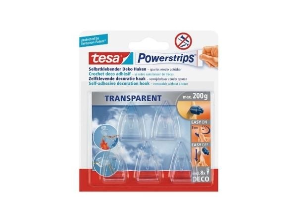 Tesa Powerstrips DECO - Självhäftande krok - transparent (paket om 5)