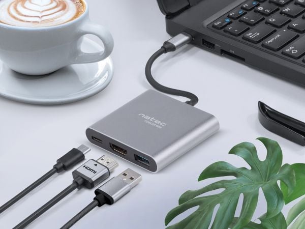 NATEC Fowler Mini, USB 2.0 Type-C, Grå, HDMI, USB 3.2 Gen 1 (3.1 Gen 1) Type-A, USB 3.2 Gen 1 (3.1 Gen 1) Type-C, USB, 59 mm, 52 mm