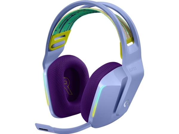 Logitech G G733 LIGHTSPEED Wireless RGB Gaming Headset - Hodesett - full størrelse - 2,4 GHz - trådløs - lilla