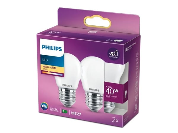Philips LED Classic - LED-lyspære - form: P45 - E27 - 4.3 W (ekvivalent 40 W) - klasse F - varmt hvitt lys - 2700 K