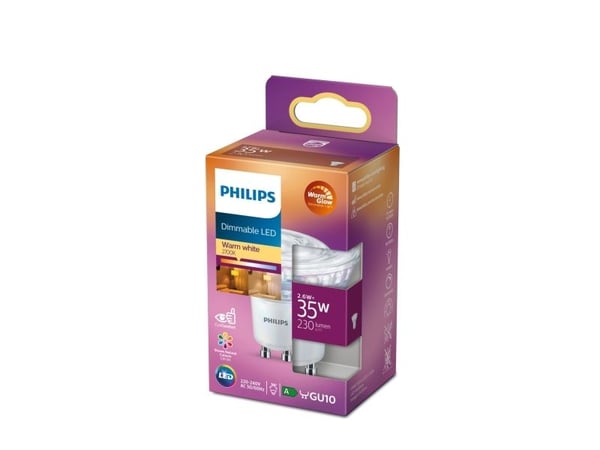 Philips LED Classic Spot - LED-pære for søkelys - GU10 - 2.6 W (ekvivalent 35 W) - klasse F - varmglødslys - 2200-2700 K