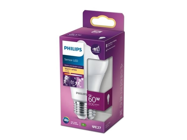 Philips - LED-glödlampa - glaserad finish - E27 - 8 W (motsvarande 60 W) - klass F - varmt vitt ljus - 2700 K