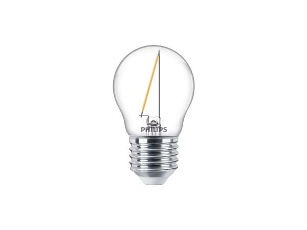Philips - LED-filamentlyspære - form: P45 - klar finish - E27 - 1.4 W (ekvivalent 15 W) - klasse F - varmt hvitt lys - 2700 K