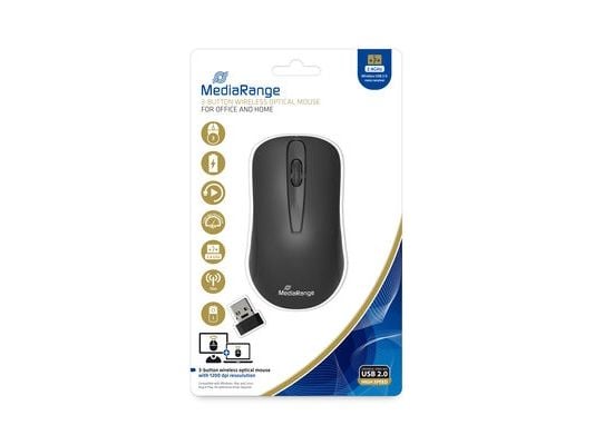 MediaRange MROS209, Oikeakätinen, Optinen, Langaton RF, 1200 DPI, Musta