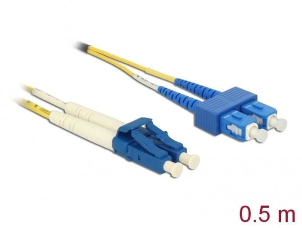 Delock - Nettverkskabel - LC-enkeltmodus (hann) til SC-enkeltmodus (hann) - 0.5 m - 1.8 mm - fiberoptisk - 9 / 125 micron - OS2 - gul