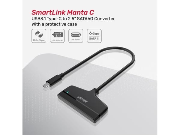 UNITEK Y-1096A, USB Type-C, SATA, Musta, 5 Gbit/s, Laatikko