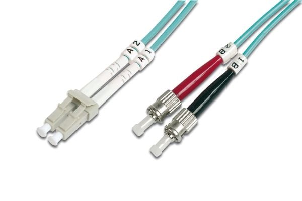 DIGITUS - Koblingskabel - LC multimodus (hann) til ST flermodus (hann) - 2 m - fiberoptisk - 50 / 125 mikroner - OM3 - med støvel, halogenfri - akv...