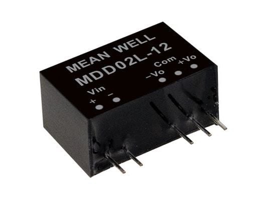 MEAN WELL MDD02M-05, 10.8 - 13.2 V, 2 W, 5 V, -0.2 A, RoHS, 3000 stk