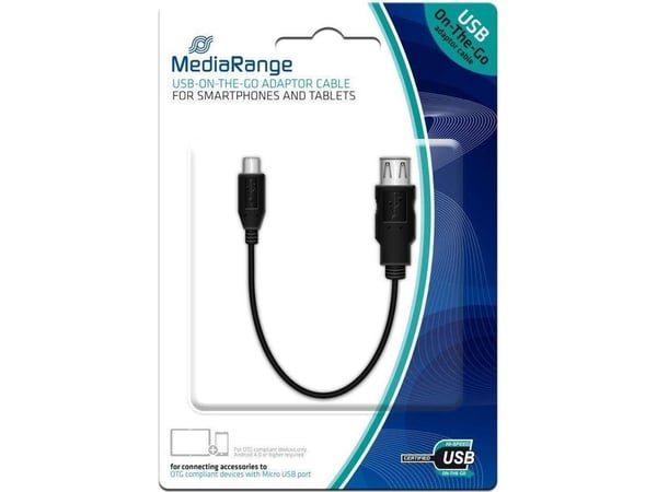 MediaRange MRCS168, 0,2 m, Micro-USB B, USB A, USB 2.0, Hankjønn/hunkjønn, Sort