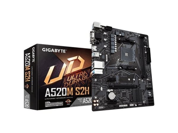 Gigabyte A520M S2H - 1.0 - hovedkort - micro ATX - Socket AM4 - AMD A520 Chipset - USB 3.2 Gen 1 - Gigabit LAN - innbygd grafikk (CPU kreves) - HD-...