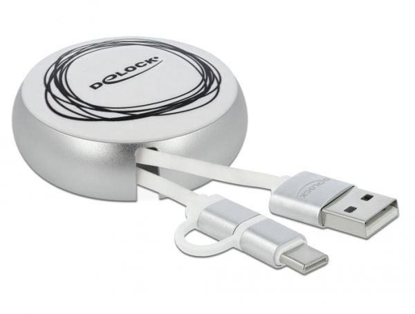 DeLOCK 85821, 0,92 m, USB A, USB C/Micro-USB B, USB 2.0, Hopea, Valkoinen