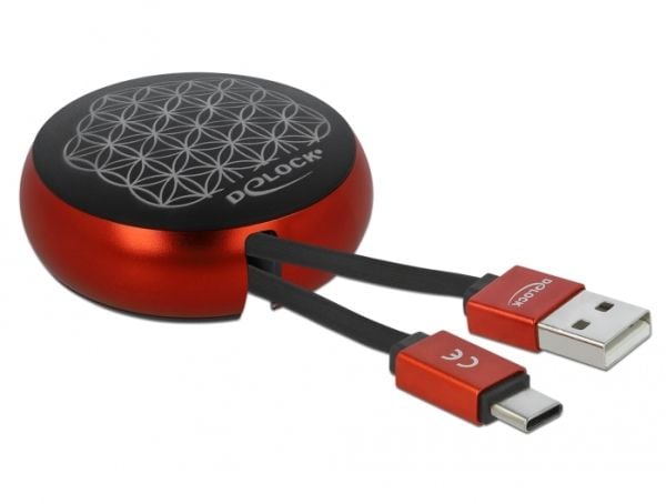 DeLOCK 85819, 0,92 m, USB A, USB C, USB 2.0, Musta, Punainen