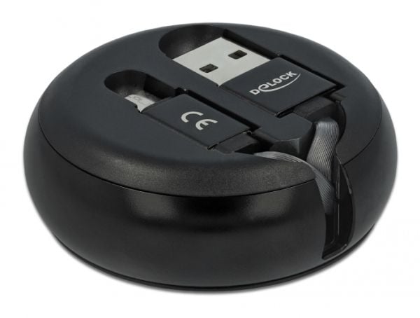 Delock - USB-kabel - USB (hann) til Micro-USB type B (hann) - 5 V - 2.1 A - 46/46 cm - tilbaketrekkbar, flat - svart